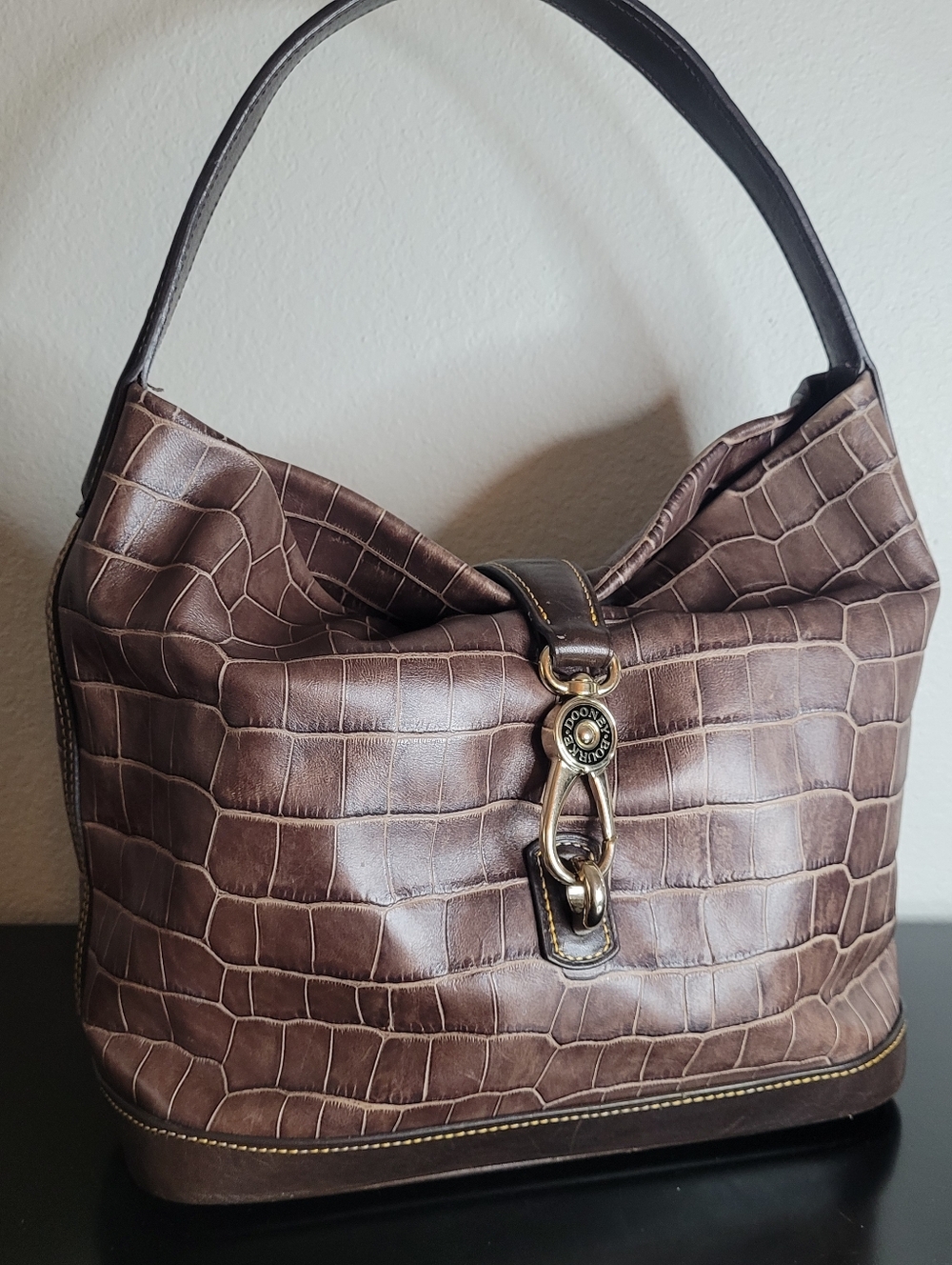 Dooney and Bourke Croco Logo Lock Hobo Bag